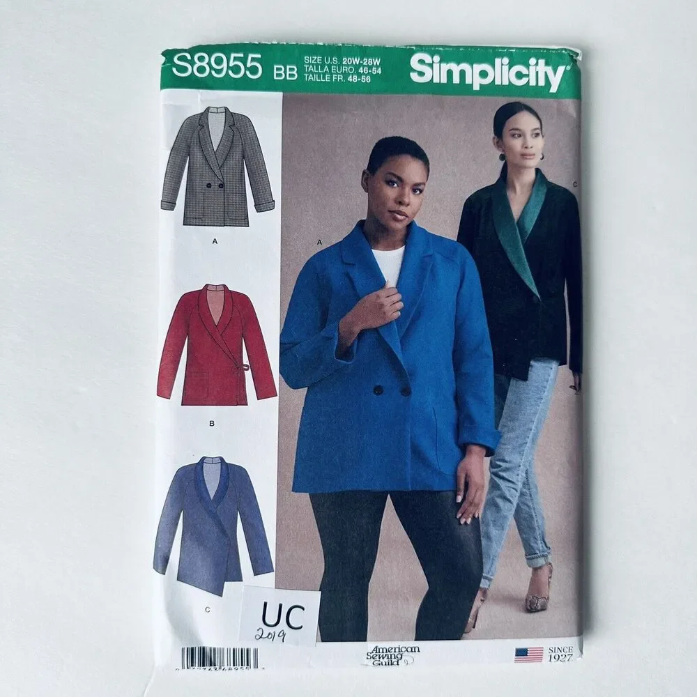 Simplicity 8955 Raglan Sleeve Jacket Side Tie or Button  PLUS SIZE 20W-28W UNCUT